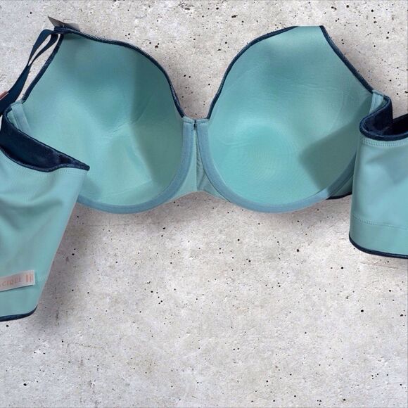 Cacique 46DD Invisible Back Smoother Bra Lace Lightly Lined Balconette Teal NWT - Picture 3 of 12